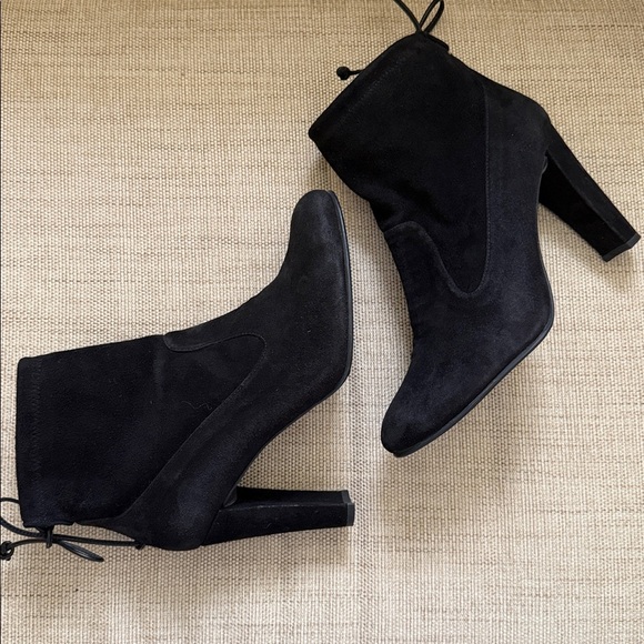 Stuart Weitzman Glove High-Heel Booties Suede Satin Lined Neutral Girl Boss 8 - Picture 10 of 17